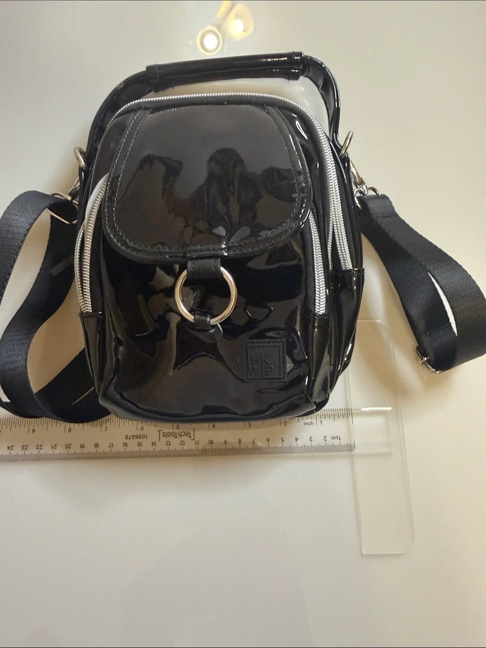 IHKWIP The Stellar North/South Crossbody with Top Handle black patent